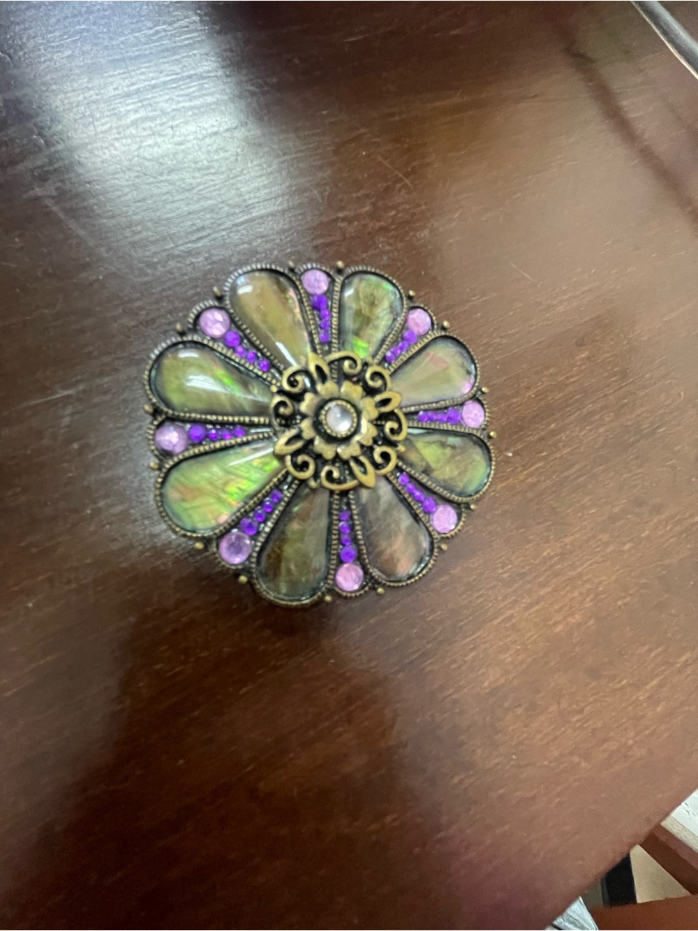 Vintage Style Floral Purple Rhinestones Abalone Shell Brooch/Pin